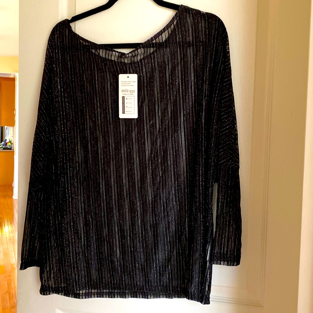 Measeor light weight see through black top, size S